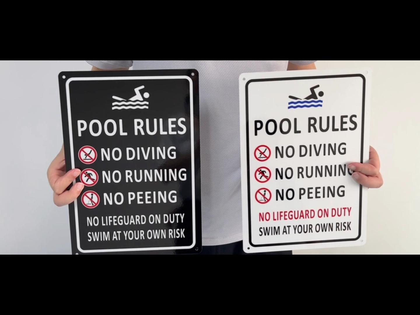 Pool Rules Sign 14x10 Inch - Heavy Aluminum No Diving No Glass Sign With Reflective Surface
