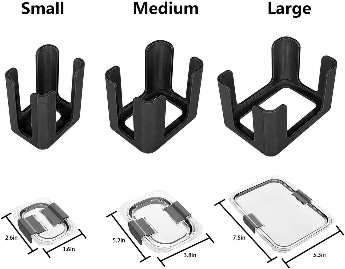 Stackable Lid Organizer Compatible with Rubbermaid Brilliance Containers, Kitchen Storage Rack for Food Container Lids, Space-Saving Vertical Holder 3 size (Small+Mediom+Large)