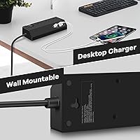 Vista 7 de Regleta de alimentación con abrazadera de escritorio de 3 salidas con 4 puertos USB, protector de sobretensiones de montaje en borde de escritorio