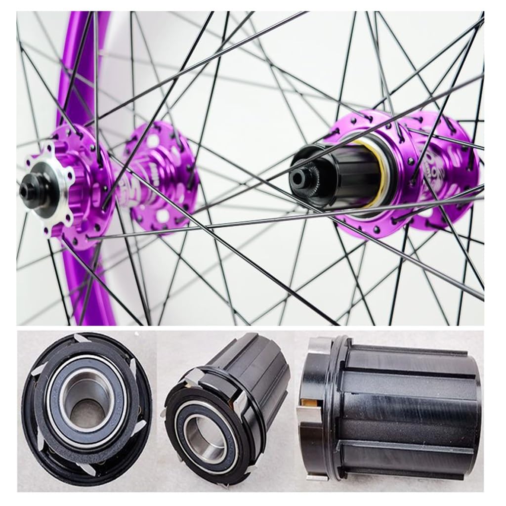 Ruote for Mountain Bike Viola da 26/27,5/29 Pollici, Freno a Disco Lega di Alluminio Perno Passante Cerchione MTB da 142mm 32 Fori 2150g for 8-12 velocità