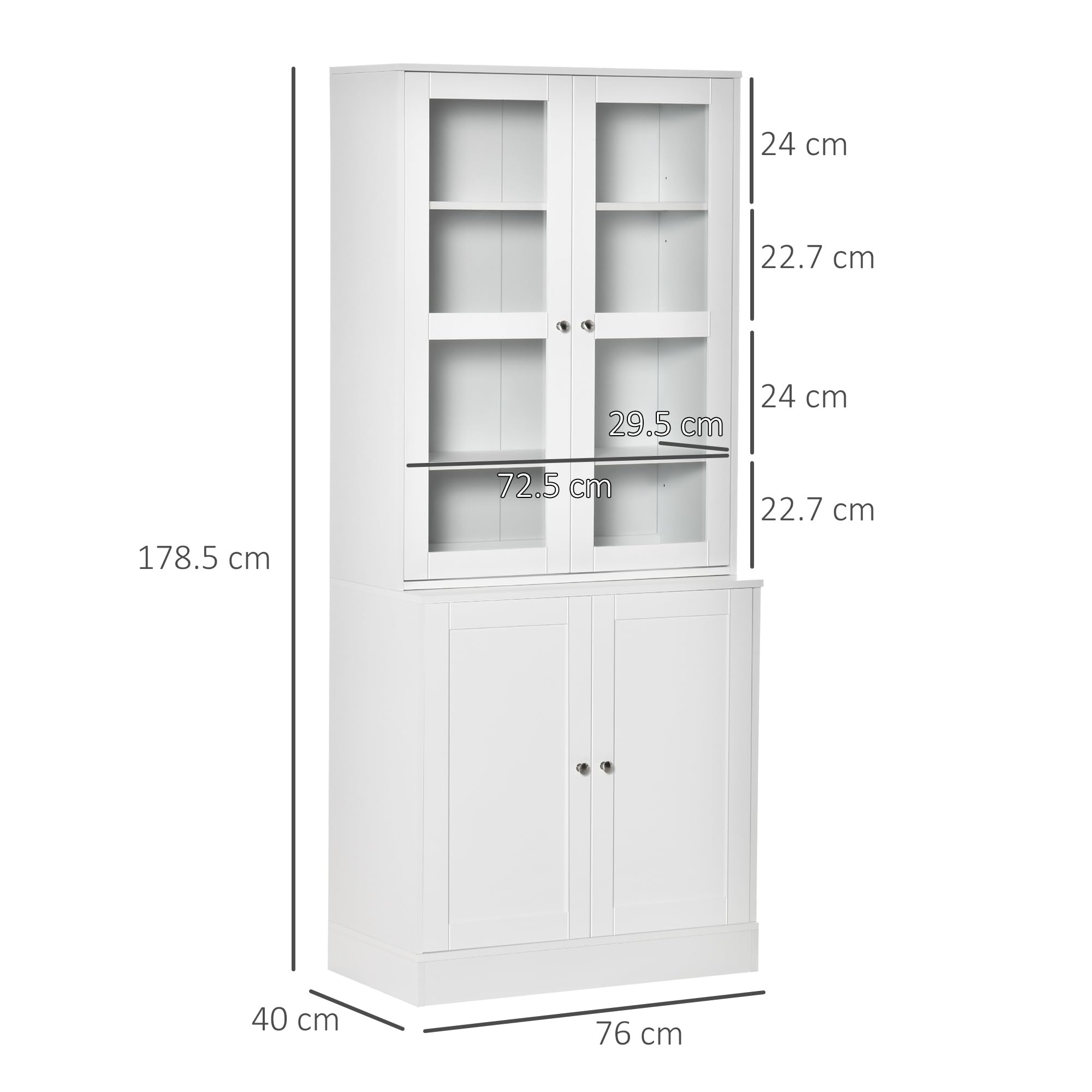 HOMCOM Mobile Libreria con Ante in Vetro Temperato 76x40x178.5 cm Bianco