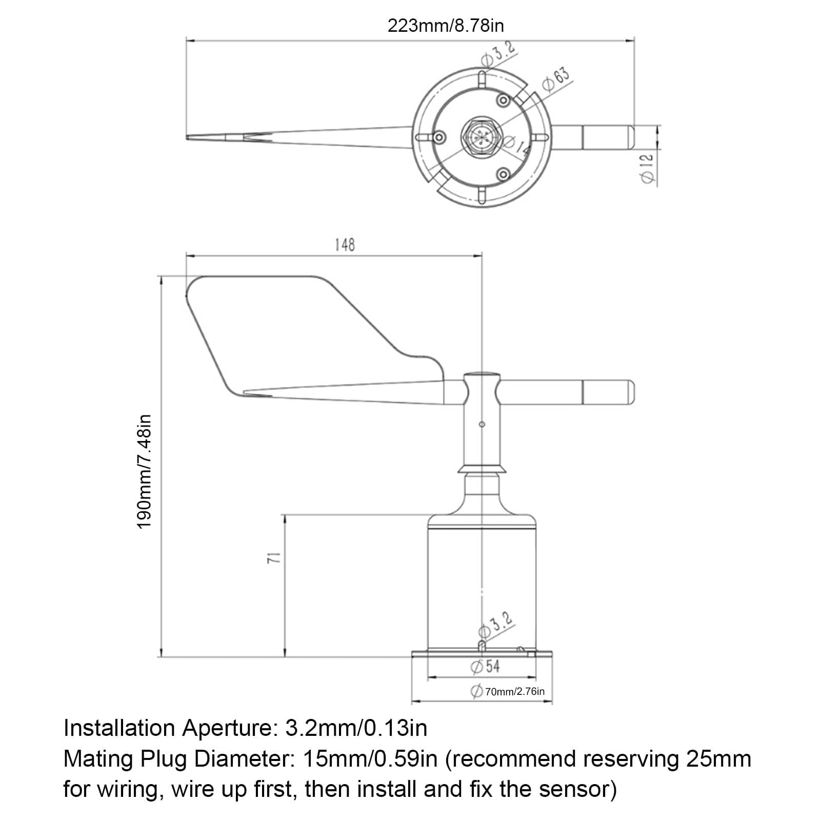 Garten-Windrichtungssensor, Robustes ABS-Material, Kompaktes und Tragbares Design für 360-Grad-Anemometersensor für Wettervorhersage (DC 5 V)