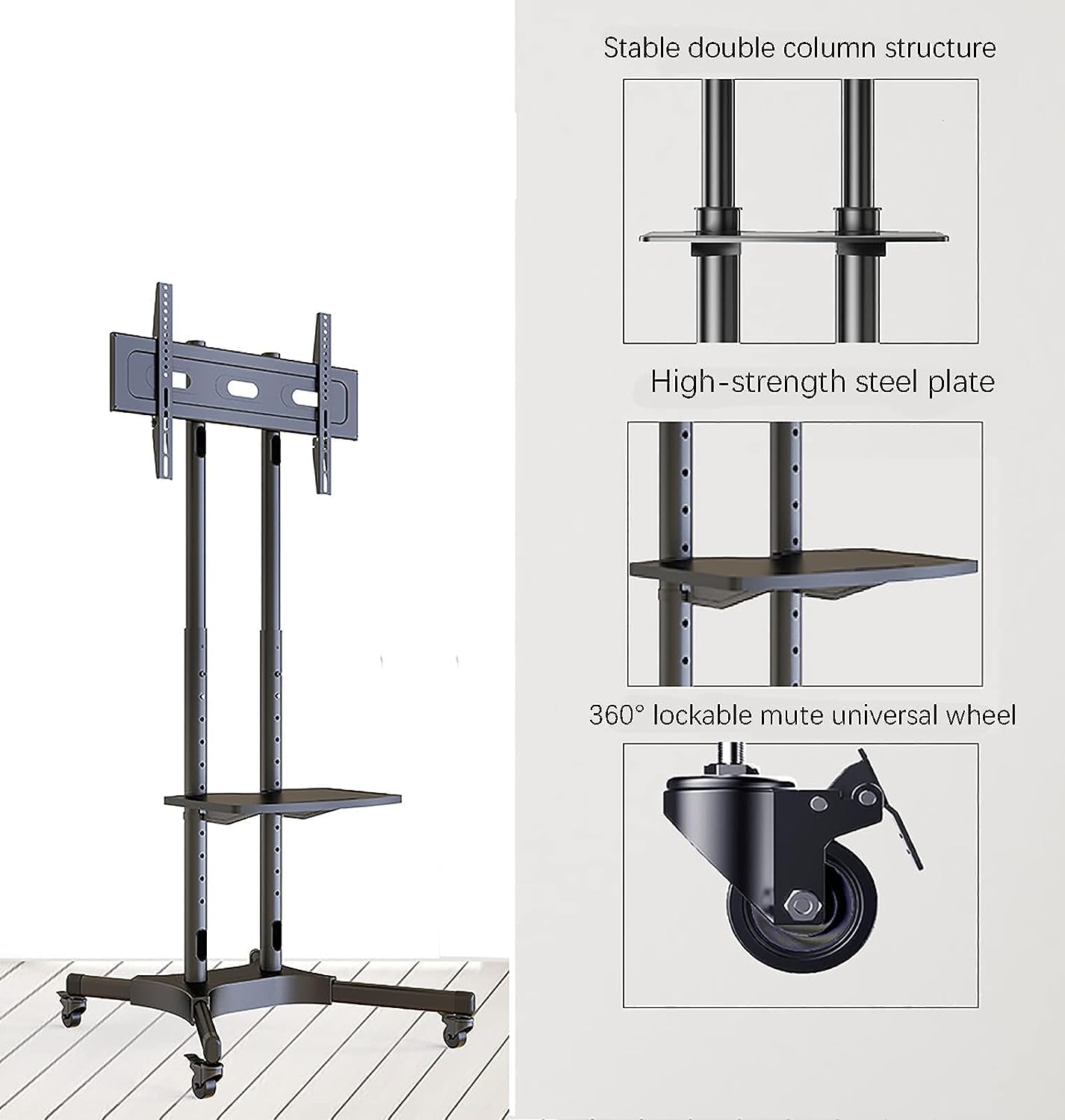 Soporte rodante Ajustable para TV con Soporte de Suelo Soporte para TV móvil para televisores de 3270 Pulgadas Fácil Montaje Robusto y Elegante.