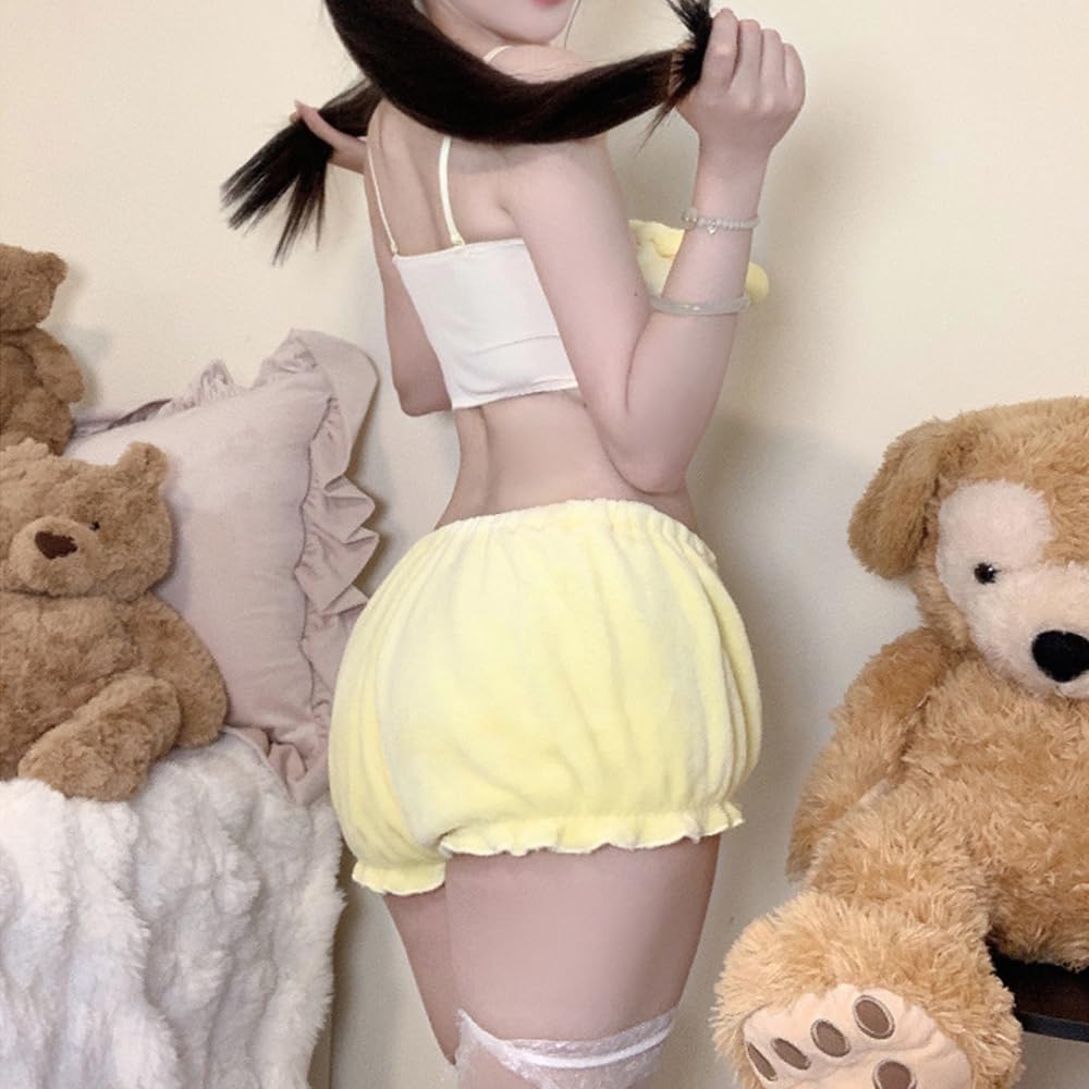 QNCLO Women's sexy cosplay flannel underwear Japanese anime kawaii cute plush bathrobe pajamas