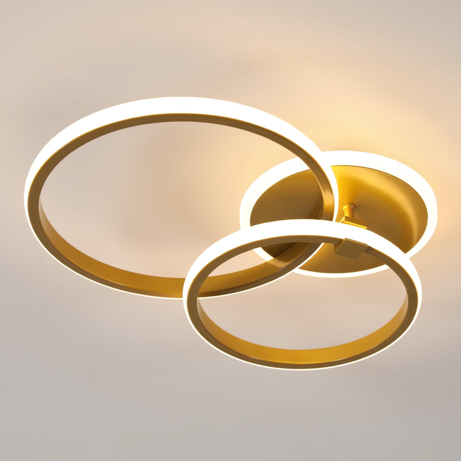 Pheashine Lampara de Techo LED, 42W Plafon Led Techo Moderna Redonda 3000K Blanco Cálido, Lampara LED Techo Dorado para Salón Dormitorio Cocina Comedor