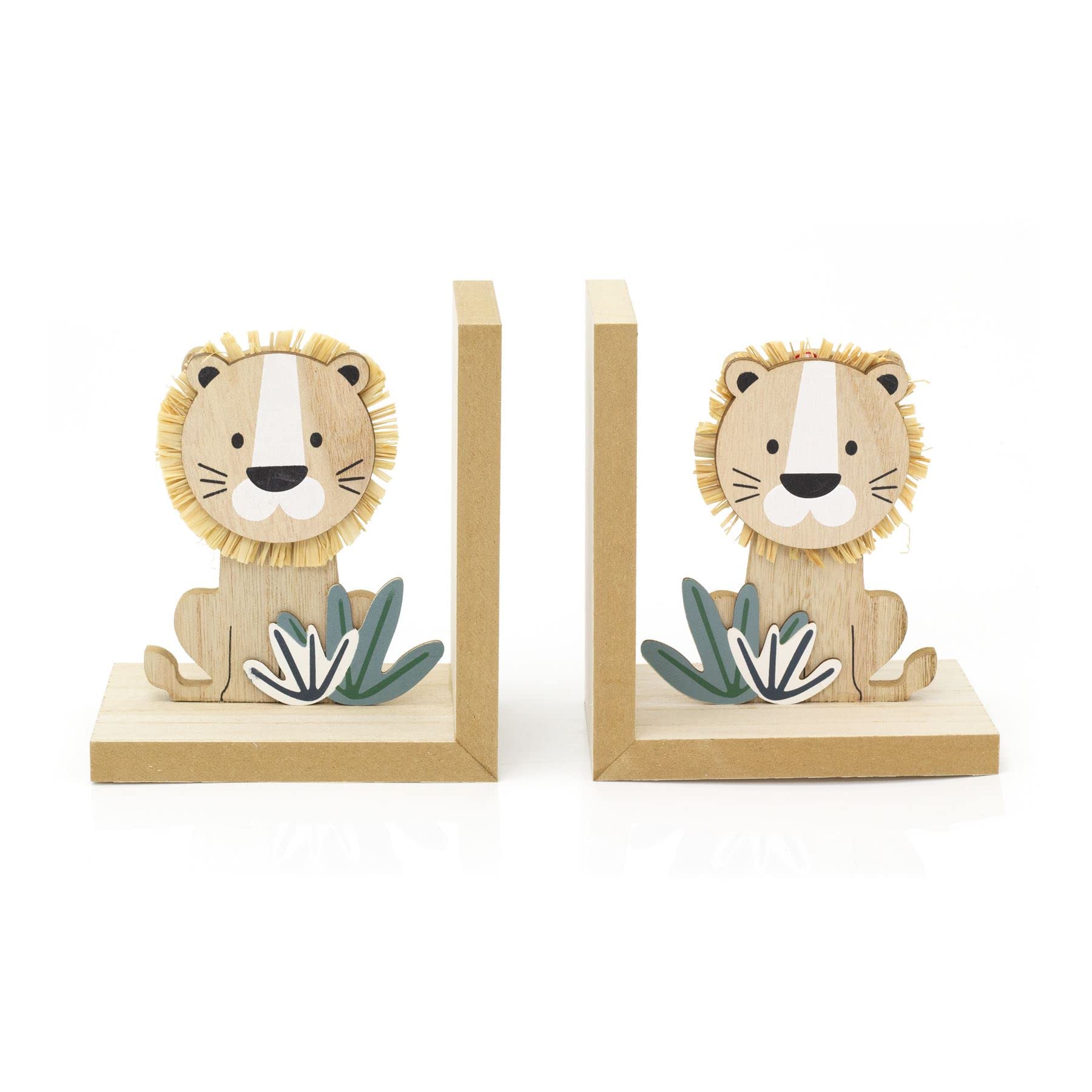 Set Of 2 Childrens Wooden Baby Lion Cub Bookends For Shelves Kids Room