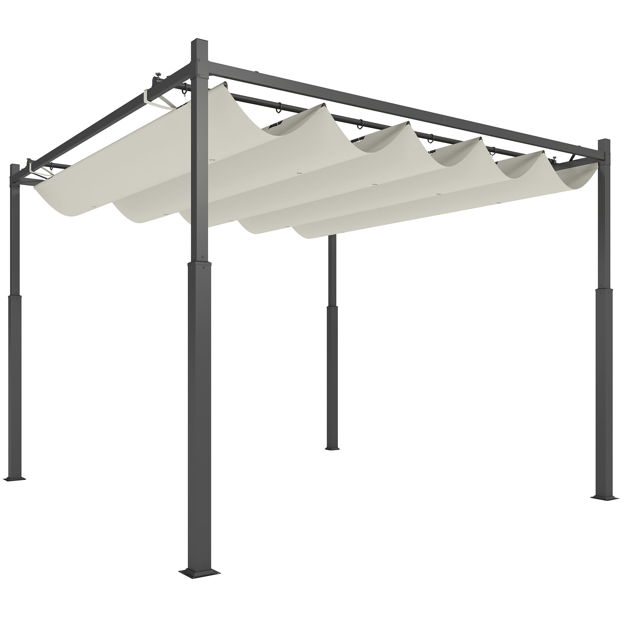 Outsunny Pergola Jardín Exterior 3x3m Pergola deslizante retráctil de fijación magnética, cenador de jardín, poliéster de alta densidad 180 g/m², cobertizo sol UPF30+, para terraza, patio o crema