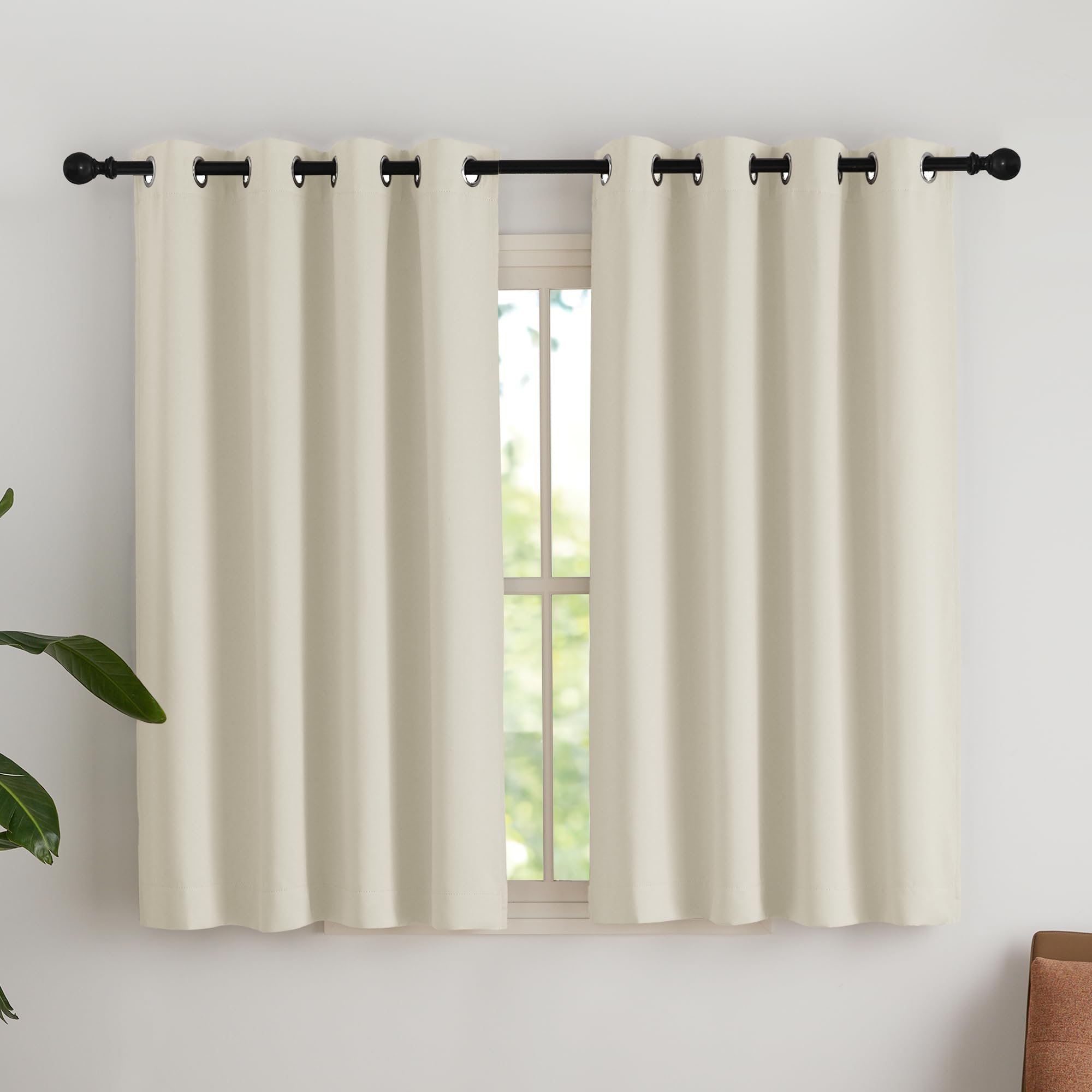 NICETOWN Window Curtains, Opaque Beige Blackout Curtain, Eyelet Curtains for Small Windows, Opaque Curtain with Eyelets, Curtains for Bedroom, Thermal Curtains, Light Beige, H 145 x W 140 cm