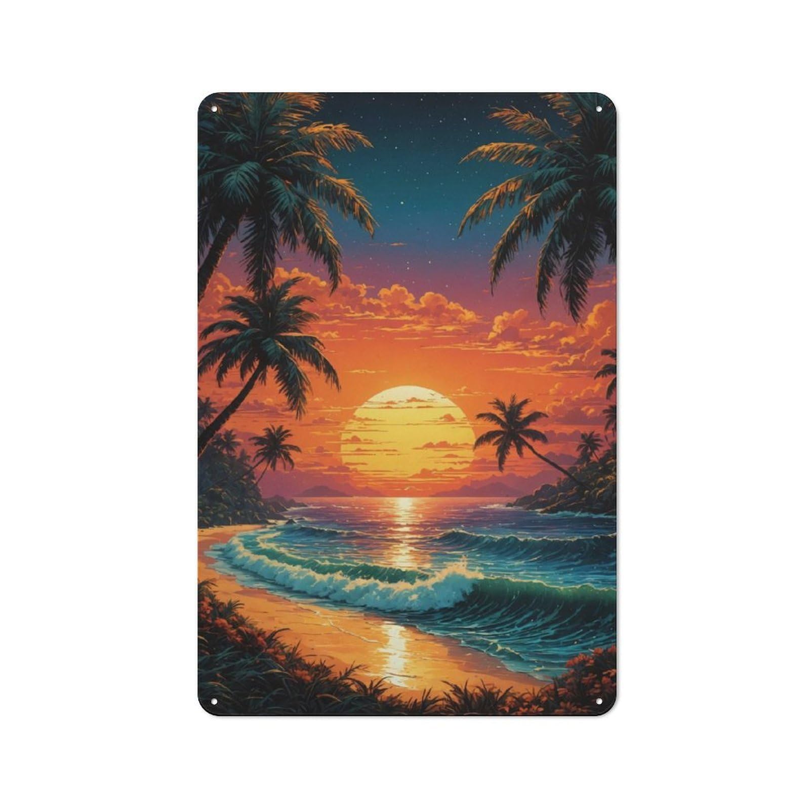 Junmoney Tropical Sunset Industrial-Style Tin Sign 30X20cm For Pub Or Café, Suited To Pub Decor Enthusiasts