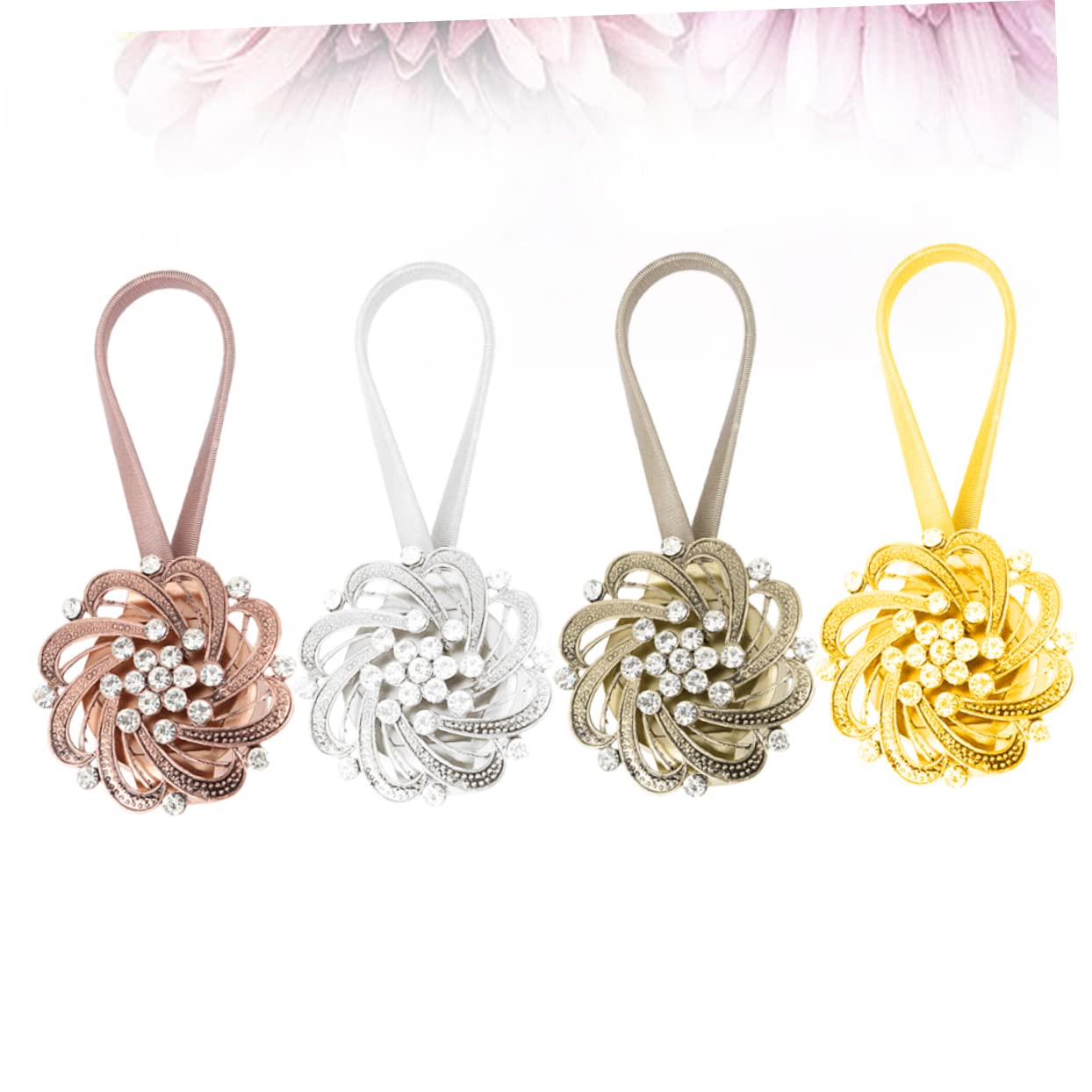 PRETYZOOM Embrasses Magnétiques pour Rideaux en Alliage, Décor Strass, 4 Pièces, Fixation Forte sans Perçage pour Salon et Maison