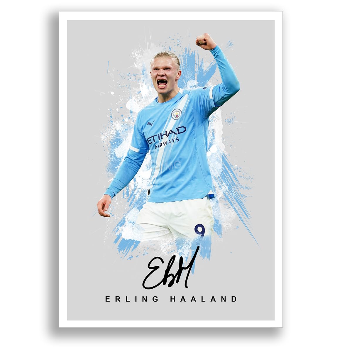 Mounted Gifts Trading A4 Poster Only Grey Erling Haaland Manchester City Signed Photo Poster Print Picture Display Framed Autograph Memorabilia For Football Fans Gift Man City Norway (A4 Poster Only Grey)