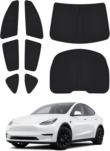 Canvcle Windshield Sun Shade for Tesla Model Y 2020-2024 Accessories Side Rear Window Shade Cover Set Window Sun Visor Blocker Privacy Cover for Camping Keep Vehicle Cool Black 8PCS (Not for Juniper)