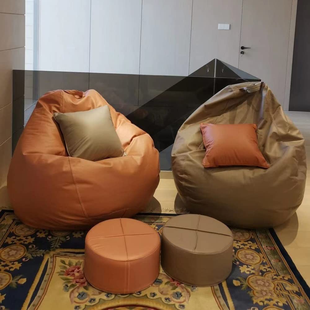 SXBCyan Sitzsack-Bezug, Großer Luxus-Sofa-Pouf-Bezug, Kunstleder, Wasserdicht, Lazy-Sitzsack-Stuhl, Ohne Füllstoff, Outdoor-Sitzsack, Couch, Puff for Schlafzimmer, Wohnzimmer, Garten(Green,60CM)