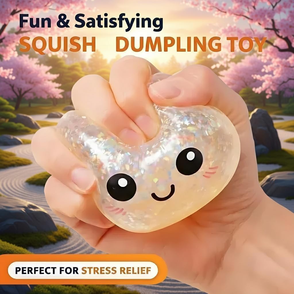 Dumpling Squishy Mystery Box, Slow Rising Glitter Squishy Dumpling Toy, Anxiety Relief Fidget, Stocking Stuffers with Food Steamer Stretchy Desk Toys (Glitter Pink) — view 6