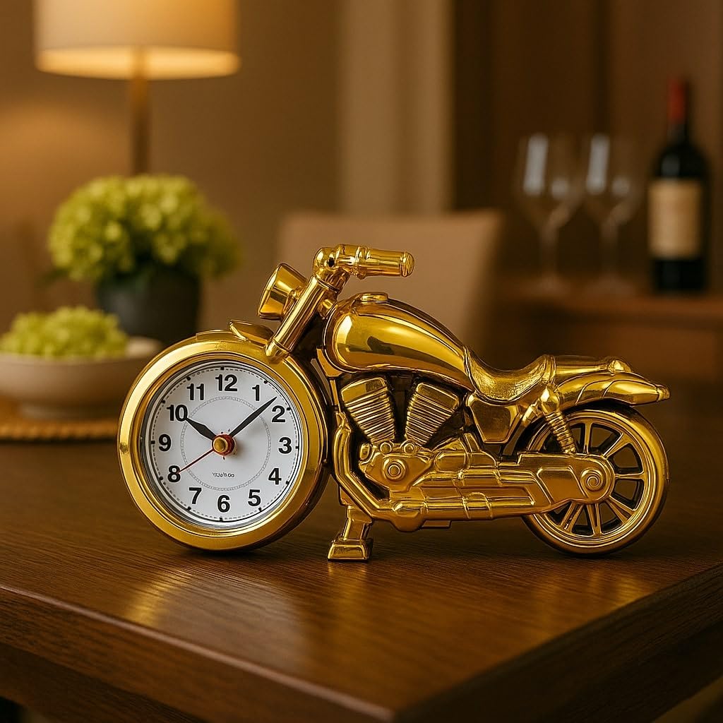 Mini Motorcycle Bike Alarm Desk Shelf Clock (Pack of 1, Golden)