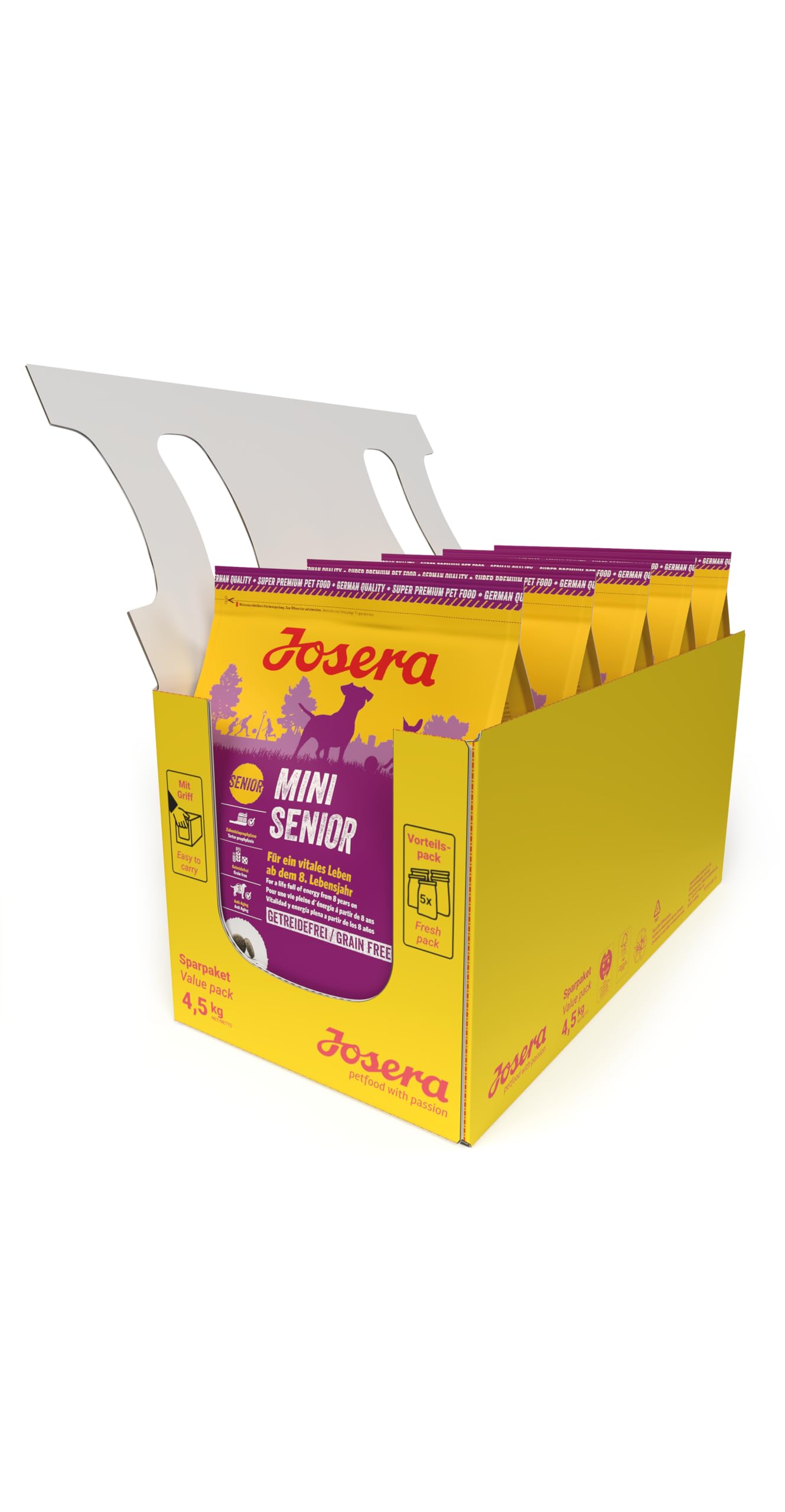 Josera - Pienso para Perros - Pack de 5 x 900 g - Mini Senior - Salmón - Mascota Senior Pequeña - Sin Cereales - Aporta Vitalidad - Ayuda a la Dentadura