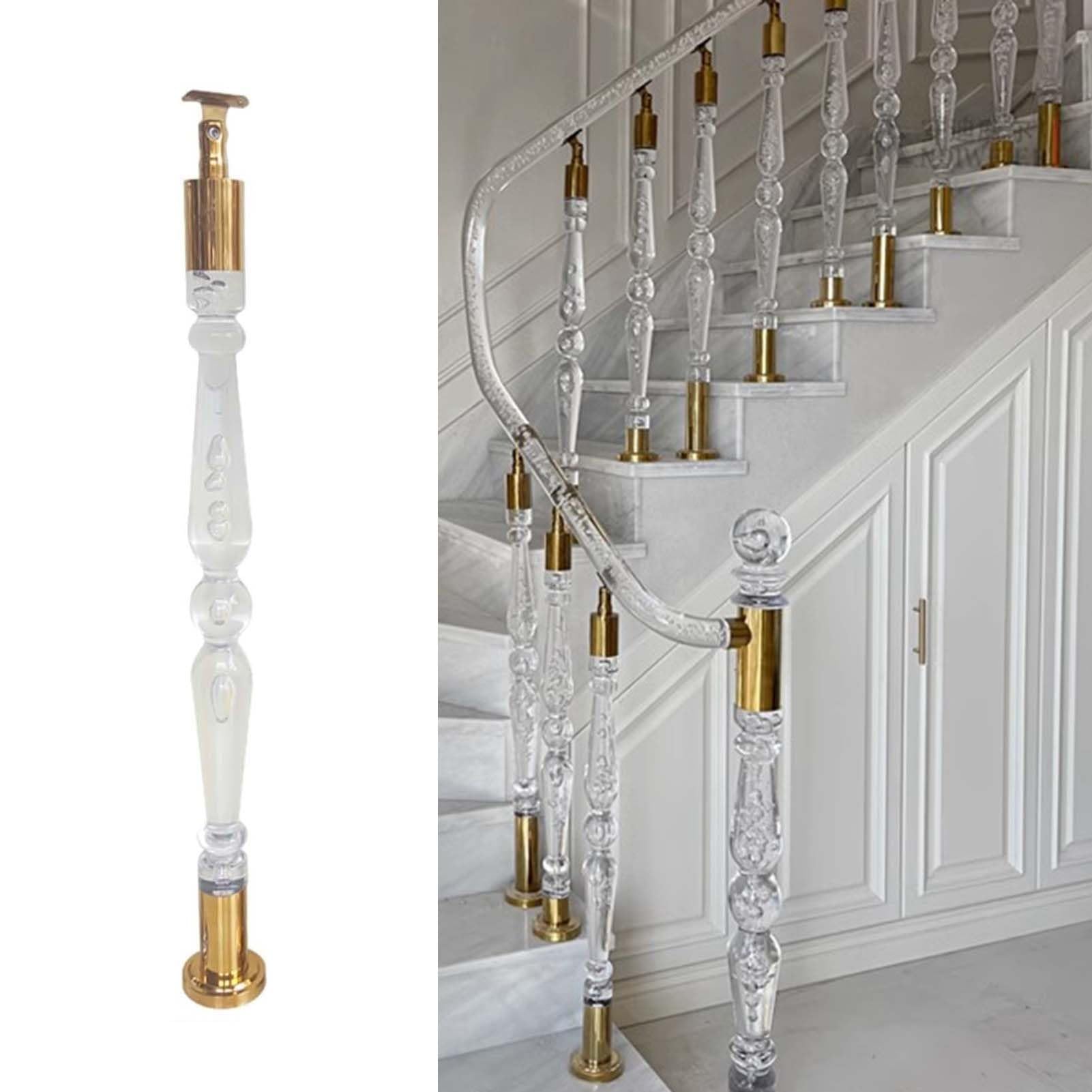 GLDYTVF Stair Balusters Decorative Stair Baluster Posts Acrylic, Gold Indoor Stair Spindles with Adjustable Armrest Bracket, 80cm / 85cm / 90cm Deck Handrail Balusters(Color:1 Pack,Size:90