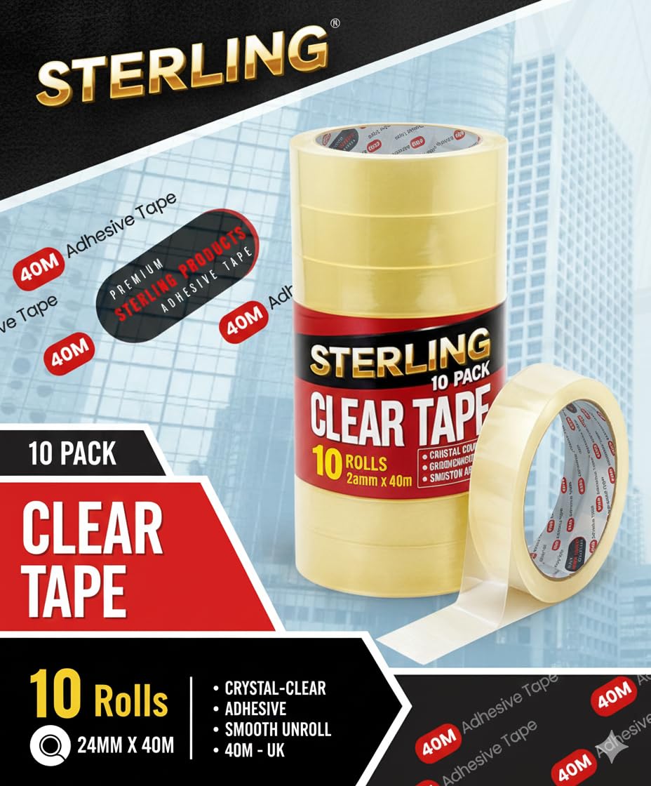 Nastro adesivo trasparente, 24 mm x 40 m, 100 rotoli di nastro trasparente all'ingrosso per rivenditori, scuole, magazzini e acquirenti commerciali - Confezione risparmio