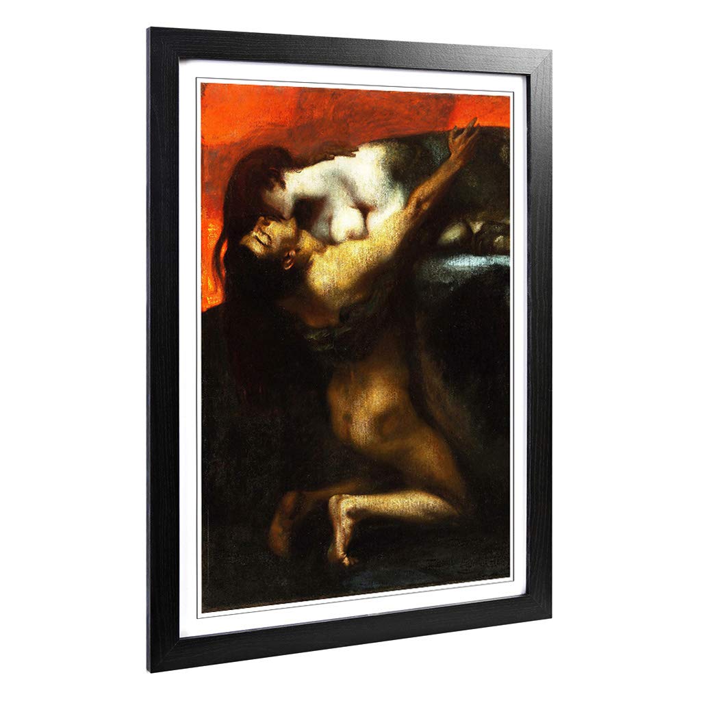 Big Box Art Framed Print of Franz Stuck The Kiss of The Sphynx Design | Wall Art Picture | Home Decor for Kitchen, Living Room, Bedroom, Hallway, Black, A2 / 24.5x18 Inch / 62x45cm