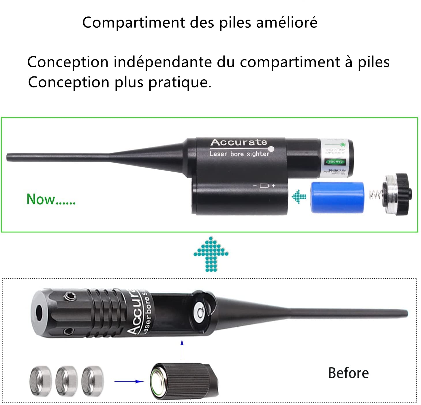 KinZon Viseur à alésage Laser Bore Sighter pour Calibre de 0.17 à 0.78 (12GA), kit de visée à alésage Vert pour des Lunettes de visée des Armes de Poing Airsoft…