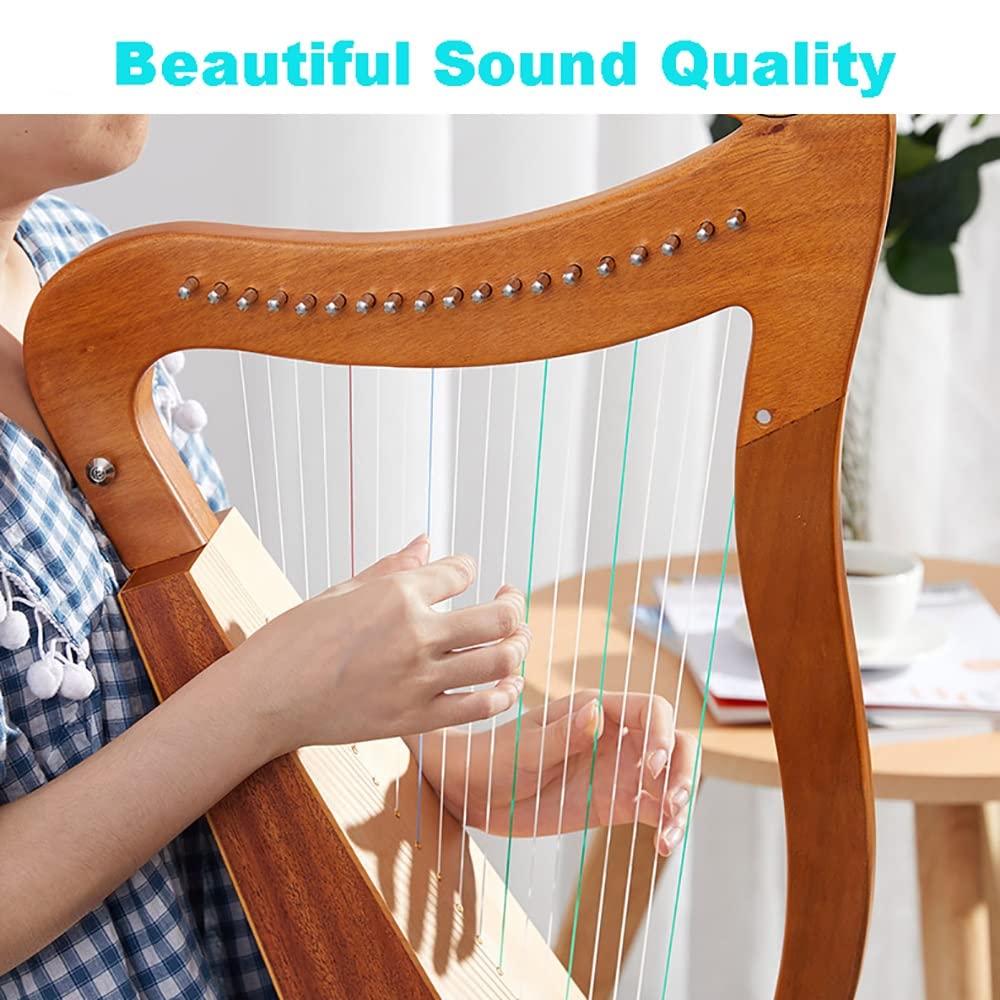 Arpa A 15 Corde, Altezza 64 Cm, in Mogano Massello, con Chiave di Accordatura, Custodia Morbida, Corde di Ricambio, Spartito Musicale in Inglese, Ideale per Principianti,