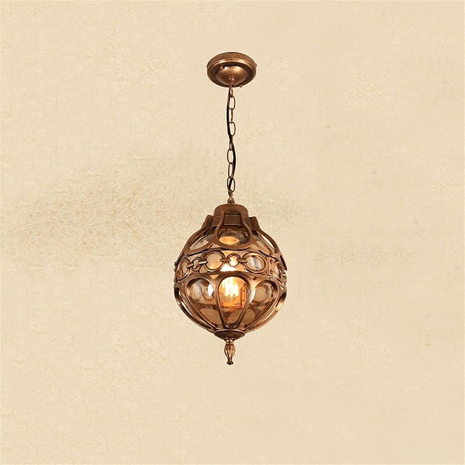 BLOOHK Vintage Pendant Light, Antique Bronze Hollow Metal Globe Hanging Lamp, Retro Rustic Orb Chandelier for Entryway, Hallway, Kitchen