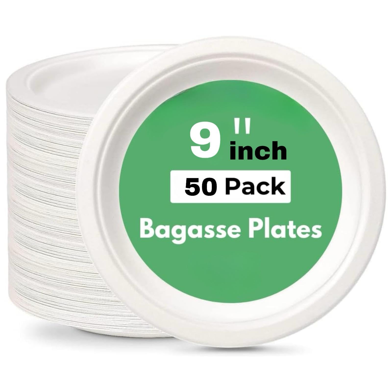 Wrap n Pac 10inch Round Disposable Biodegradable Bagasse Sugarcane Wedding Party Plates Eco Friendly Tableware Plates (10 Inch