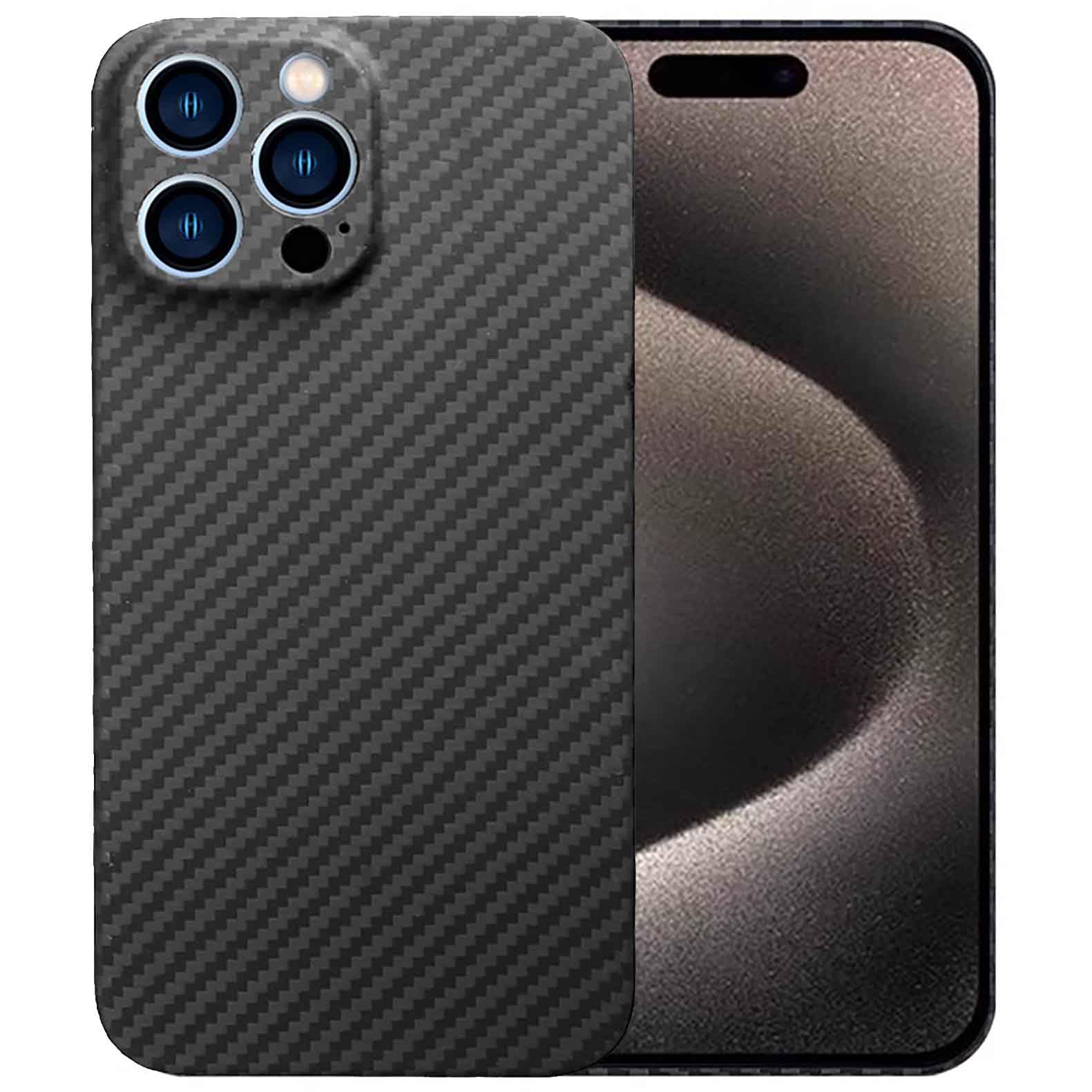 Sisyphy Aramid Fiber Case for iPhone 15 Pro with Carbon Fiber Texture, Super Slim Light Protective Cover Skin, Soft Touch Sturdy Durable Case, Snap-on Back Cover Wireless Charging Friendly Black