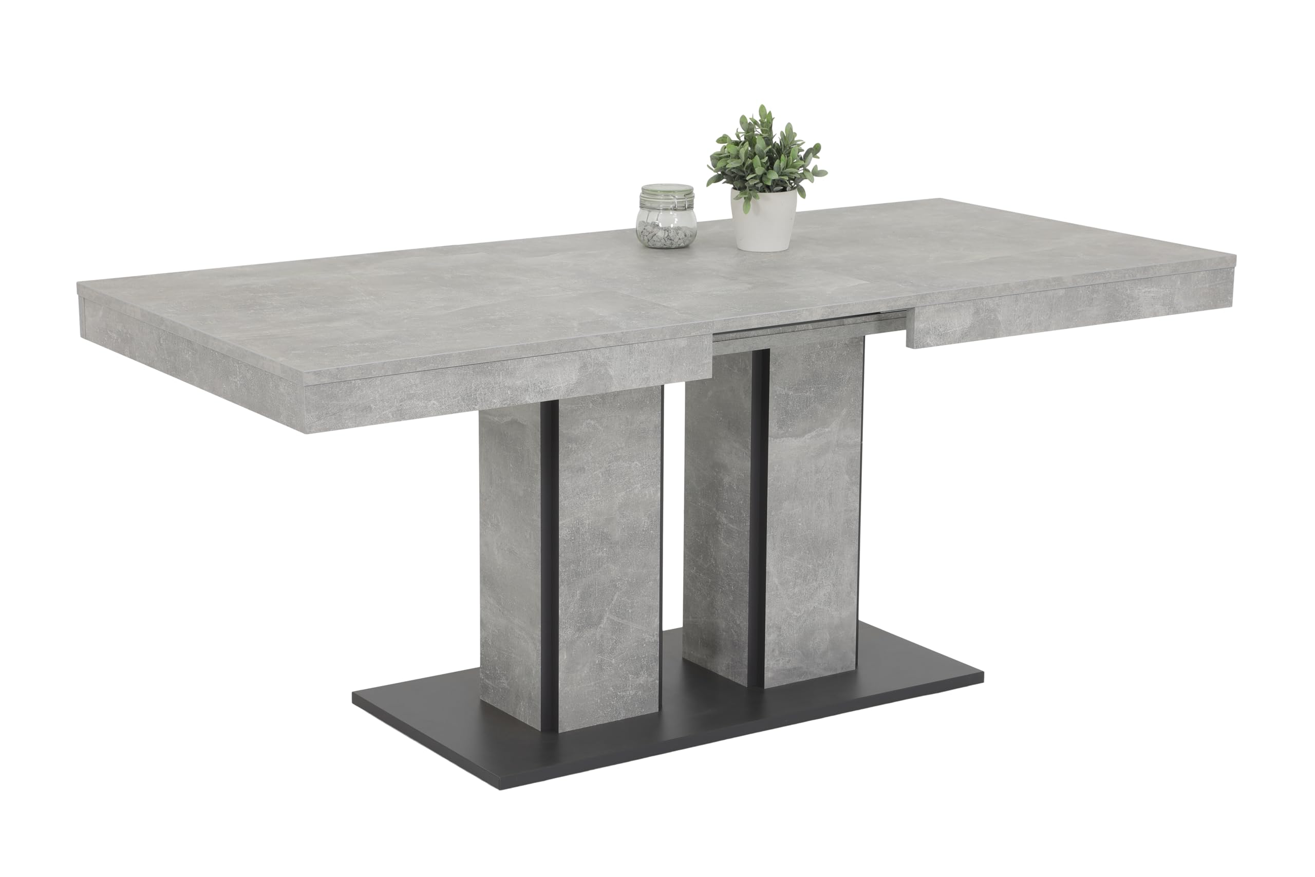 Hela Tische, Rose - Tavolo a colonna per sala da pranzo, prodotto in legno derivato rivestito in melamina, effetto cemento, 2 gambe a colonna e piastra base, allungabile, 140-180 x 80 cm
