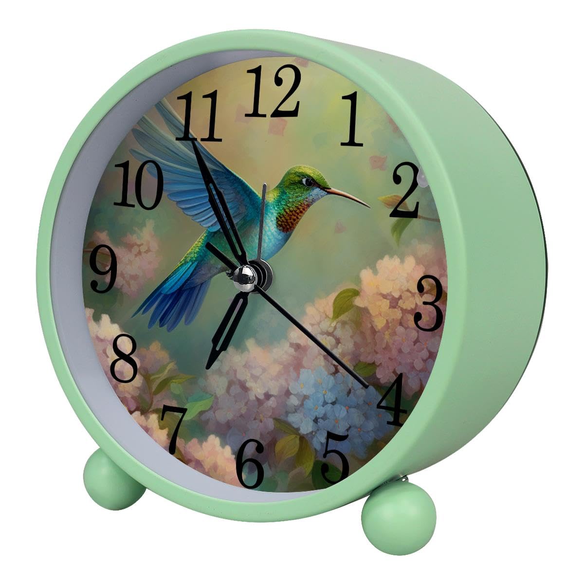 Alarm Clock Florals Hummingbird, Silent Non-Ticking with Night Light