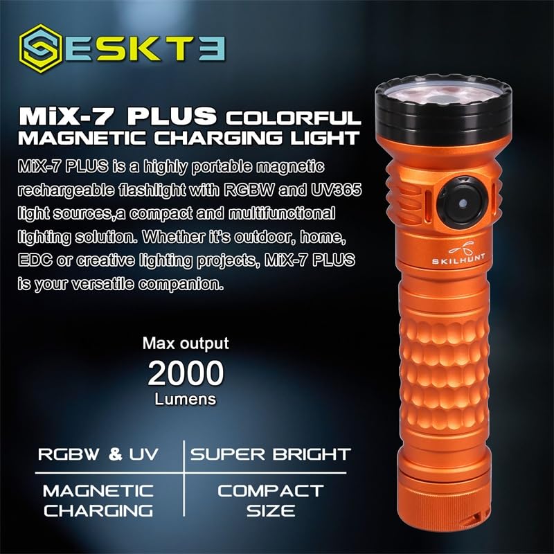 Mix-7 GEN2 Plus 2000 Lumen RGB UV365 LED Flashlight Magnetic