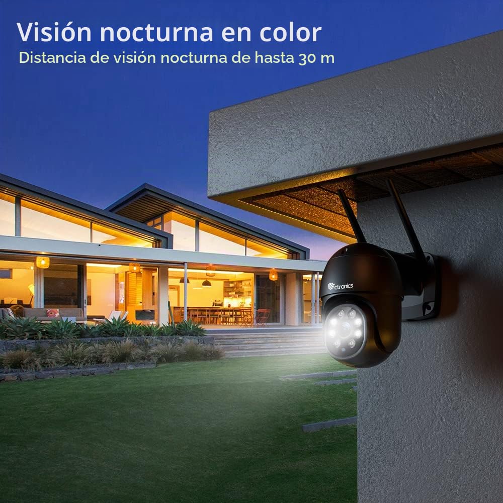 Ctronics Camara Vigilancia WiFi Exterior, 2K PTZ Cámara de Seguridad para el Hogar con Visión Nocturna en Color 30M Detección Humana Seguimiento Automático Audio Bidireccional Negro(2 Piezas) | Cámara de Seguridad para el Hogar,Visión Nocturna en Color 30