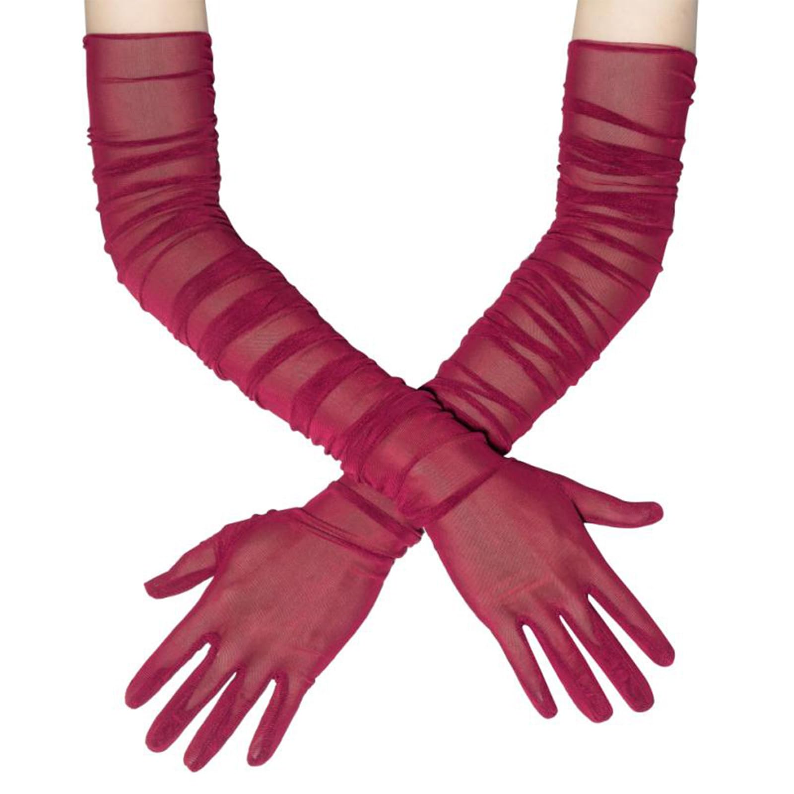 MICFENY Stretchable Mesh Cosplay Gloves With Ruffle Detailing Long Gloves Perfect For Prom Event Cosplay Costumes