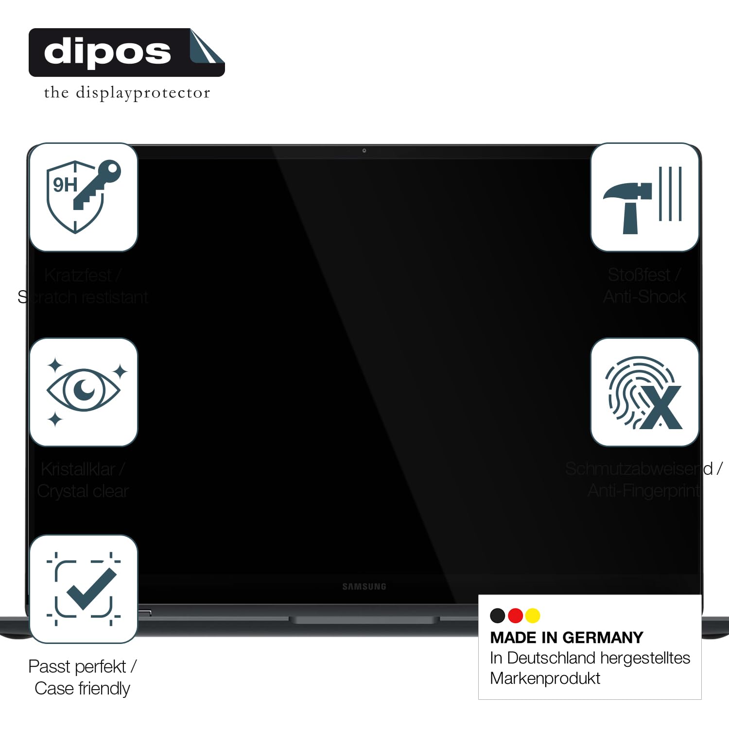 dipos 2x Protector de Pantalla 9H claro para Samsung Galaxy Book 5 Pro 360 | Transparente, no se rompe ni astilla, no es cristal, antigolpes, antiarañazos, sin burbujas, apto para fundas, autoadhesivo