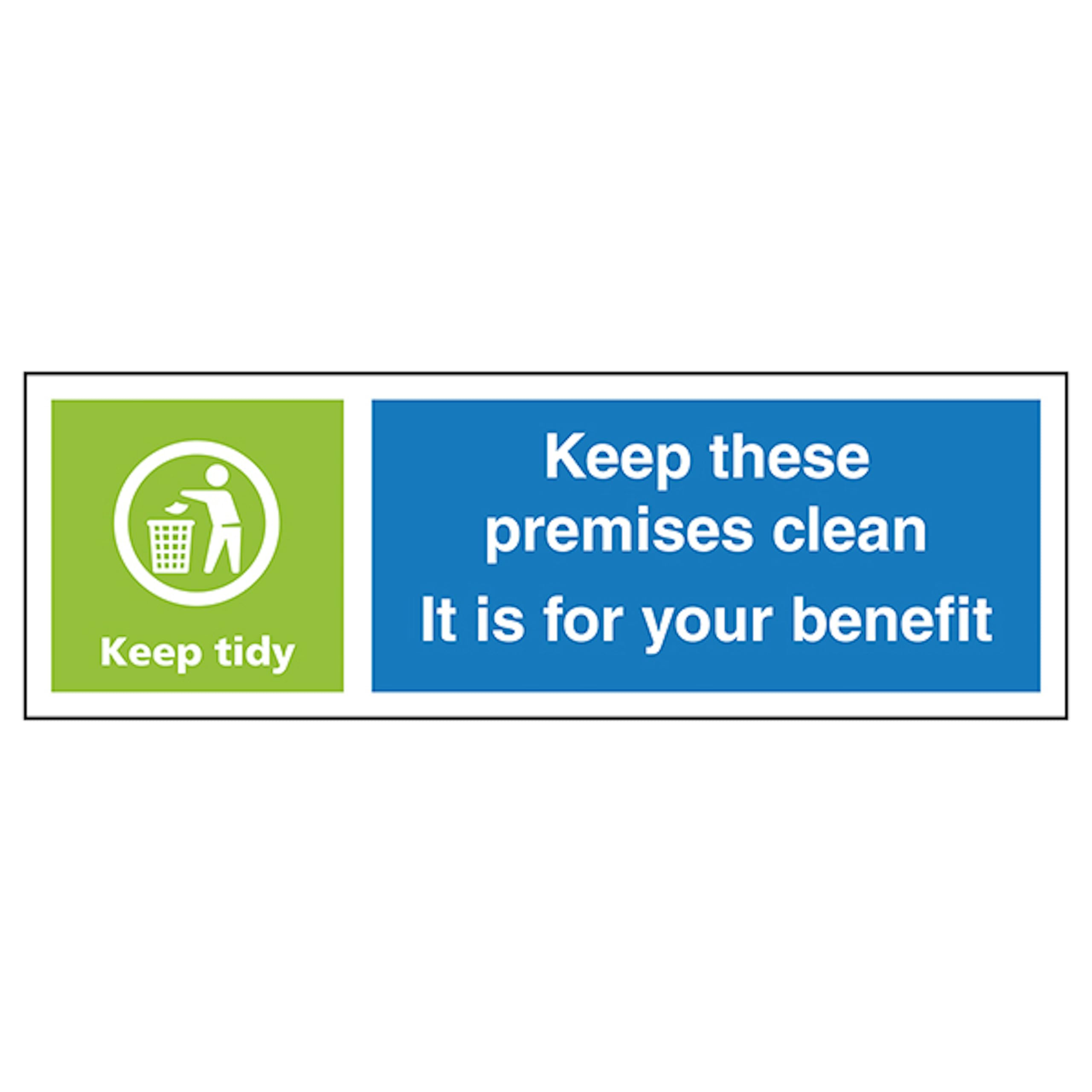 V Safety Keep These Premises Clean...Keep Tidy - Landscape 300 x 100 mm - 3mm Brushed Aluminium Composite Safety Sign