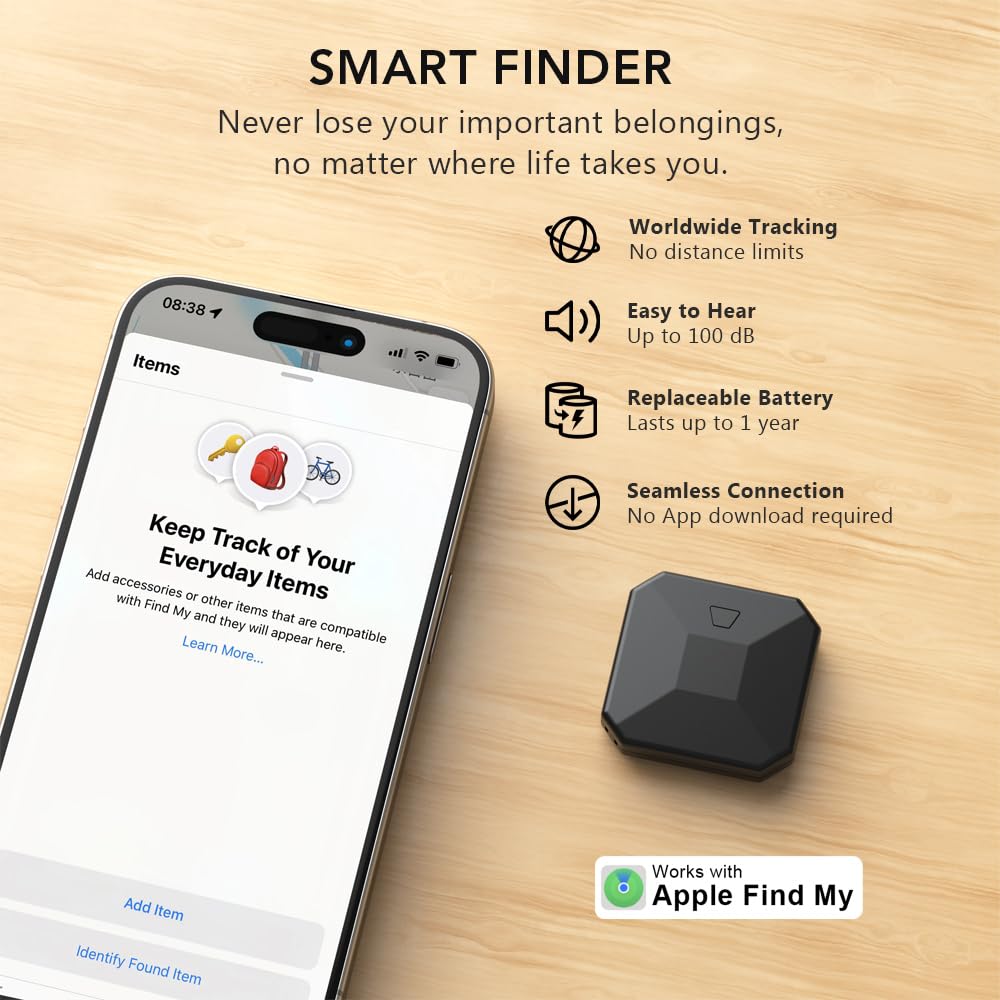 JianHan Key Finder Luggage Tracker Tag Works with Apple Find My [Certified] Track Your Keys,Wallet,Luggage,Backpack Bluetooth Tracker and Item Locator (Black)