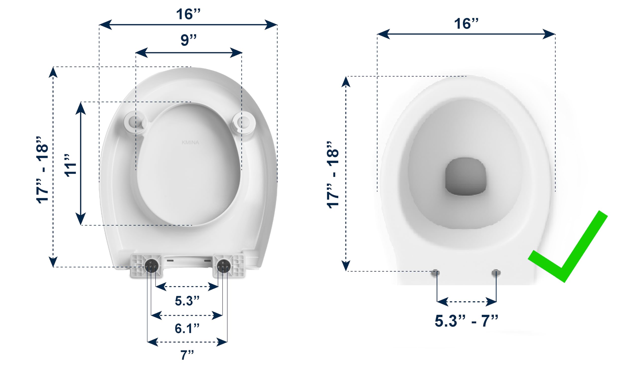 KMINA Rialzo WC per Anziani (Altezza 7,5 cm) con Copriwater a Chiusura Ammortizzata, Compatibile con WC Ovali Standard, Materiale Duroplast, Fissaggio Posteriore, Bianco