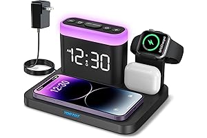 5 in 1 Wireless Charging Station with Alarm Clock and 7 Night Lights