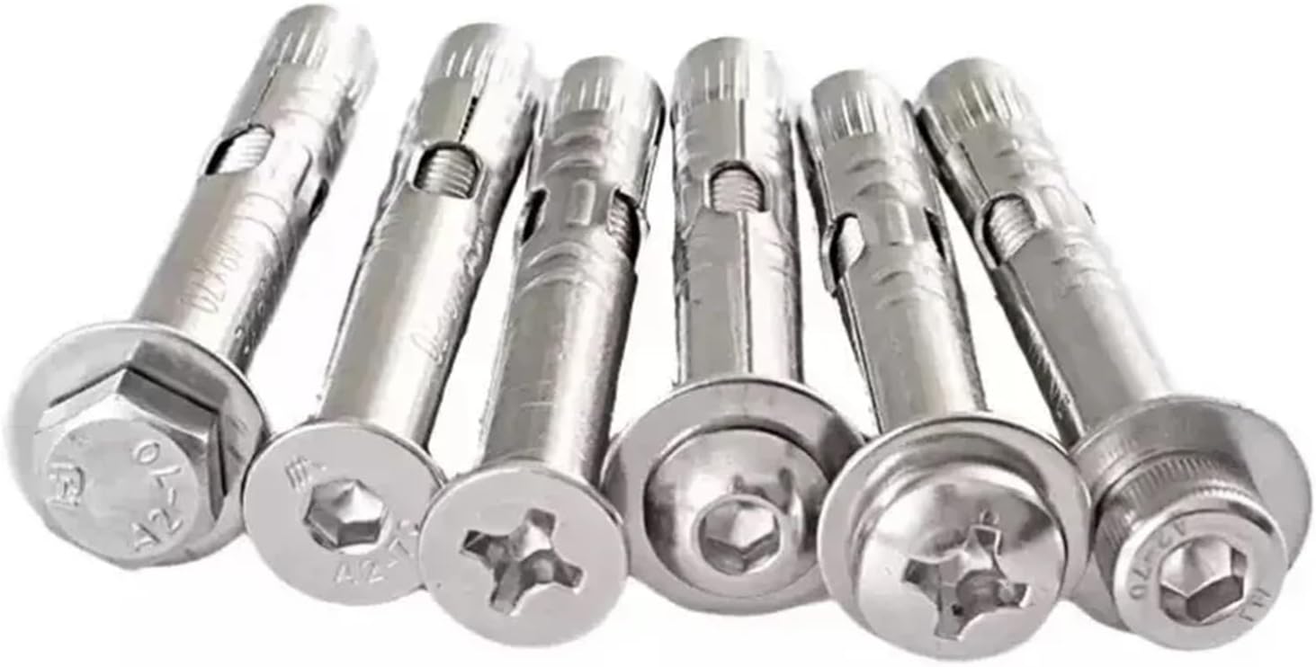 304 Stainless Steel Hexagon Socket Cheese Head Expansion Screws Explosion-Proof Concrete Anchors Fixing Bolts M6-M12(Round Cross,22mm,M6)