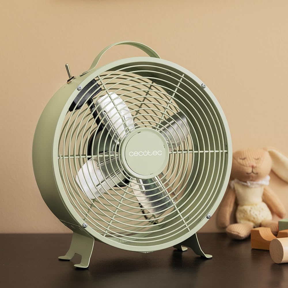 Cecotec - Ventilatore da Tavolo EnergySilence 400 RetroDesk Green, 25 W di potenza, 8 pollici, 4 pale aerodinamiche, design minimalista, 2 velocità, base robusta e stabile