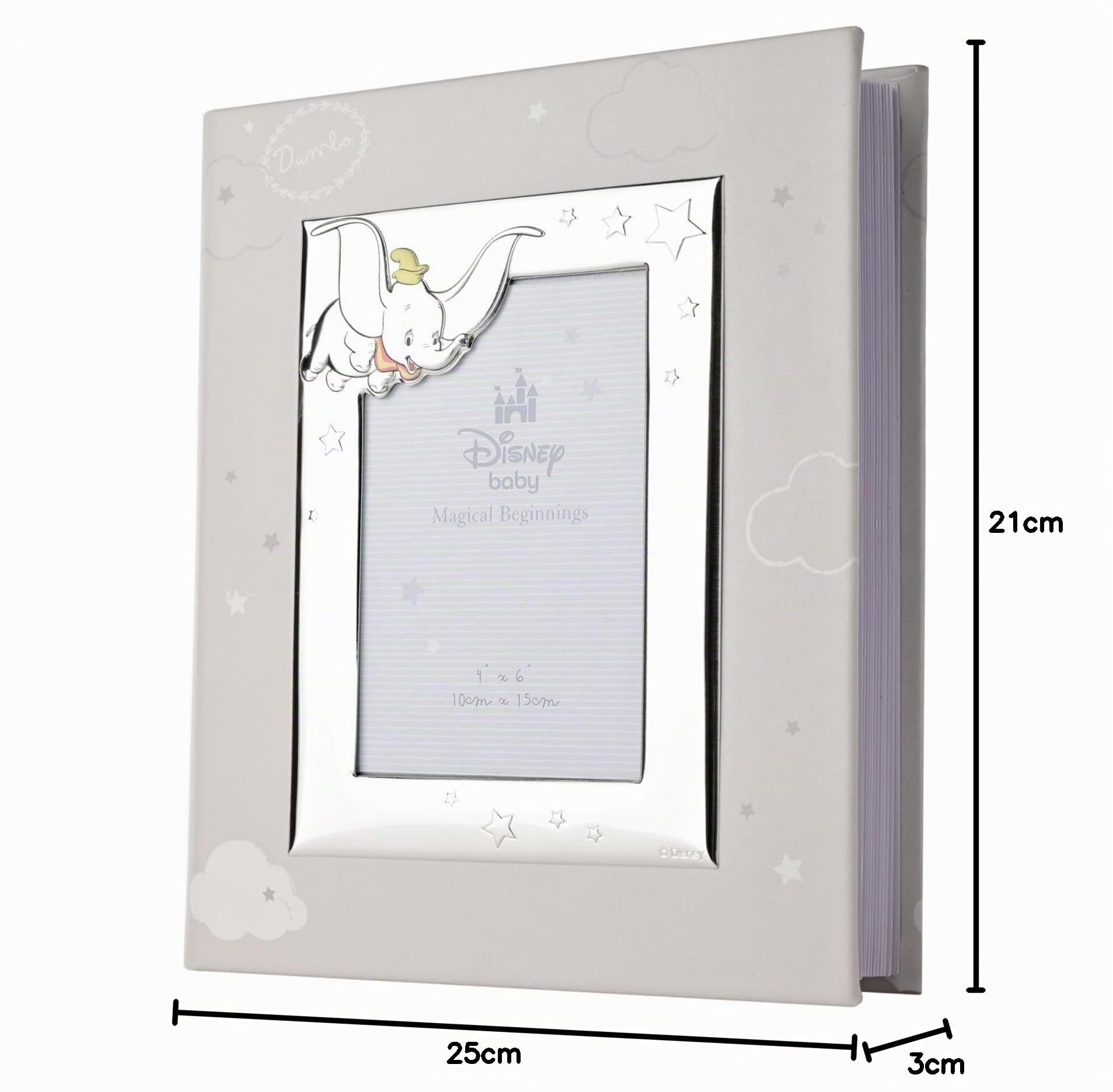 Disney - Dumbo - Album Fotografico primo Anni Argentato con Cornice Frontale 10,2 x 15,2 cm - Made in Italy - Licenza Ufficiale Disney Merchandise - 29 Pagine - primo Anni Nido, Bambini