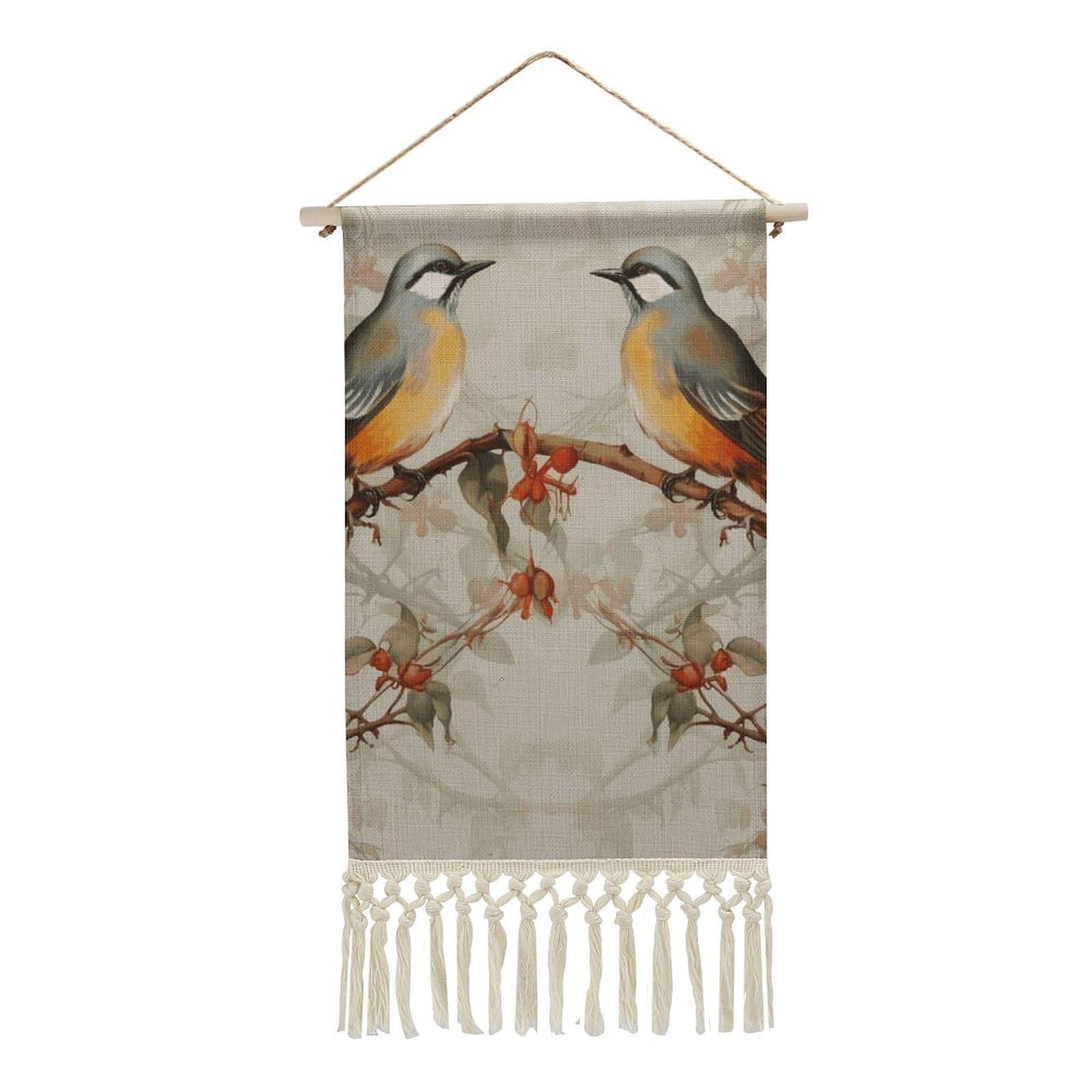 BTCOWZRV Cotton And Linen Hanging Poster with Tassels, Birds Vintage Art Wall Hanging Tapestry Vintage Wall Art Painting Modern Artwork Decoration for Home Decor Ready to Hang 10x19.6 in