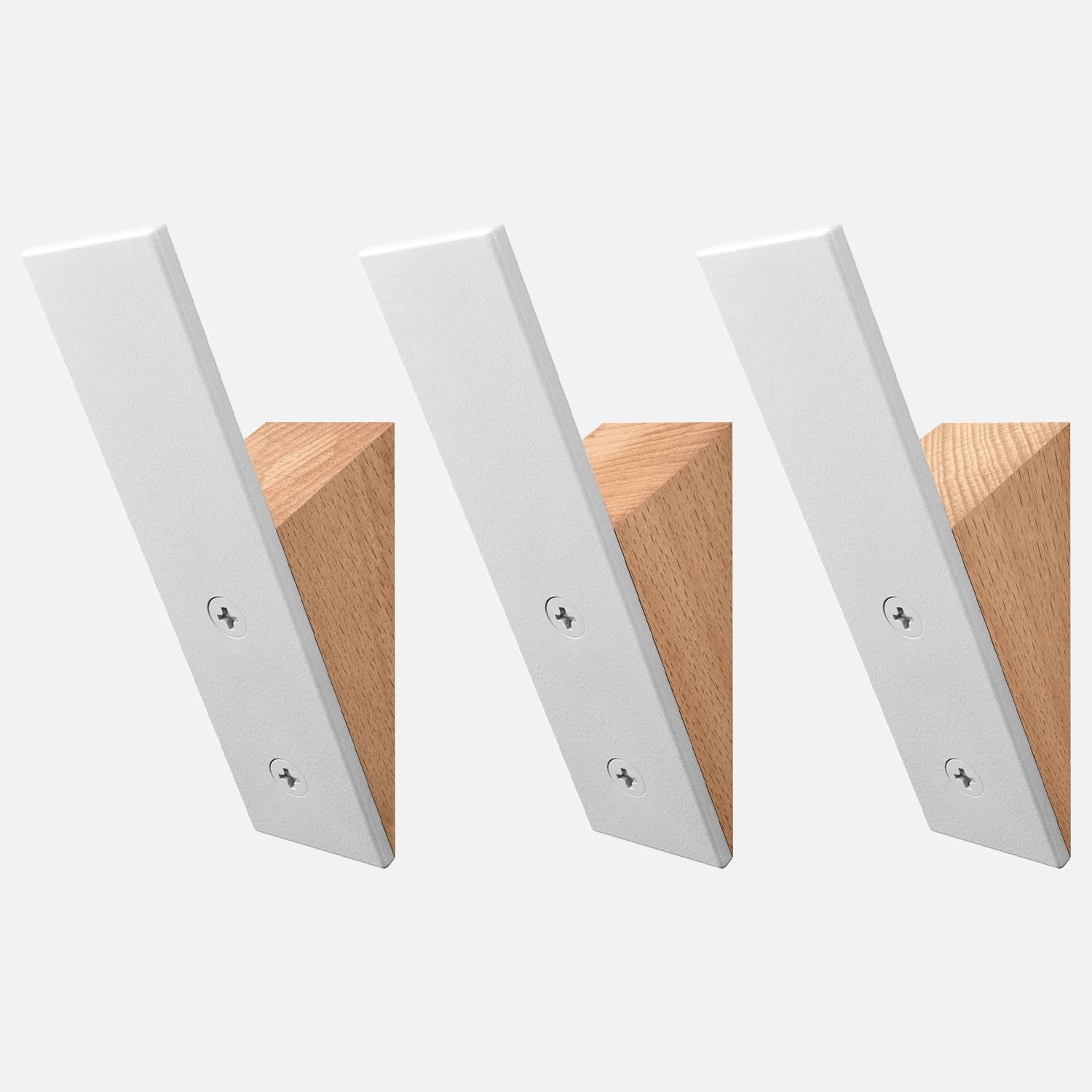Homeforia Beech Wood Coat Hooks, High End Beech Wood & White Metal Wall Mounted Clothing Hooks, Mid-Century Modern Coat Hooks, Heavy Duty Wooden Hooks for Hanging Coats, Hats, Towels & More, Set of 3