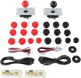 Kit faça você mesmo Arcade Game Arcade, jogo de fliperama para 2 jogadores, kit faça você mesmo com joystick de computador USB, placa de circuito gamepad, 30 botões de cassete, vermelho e preto