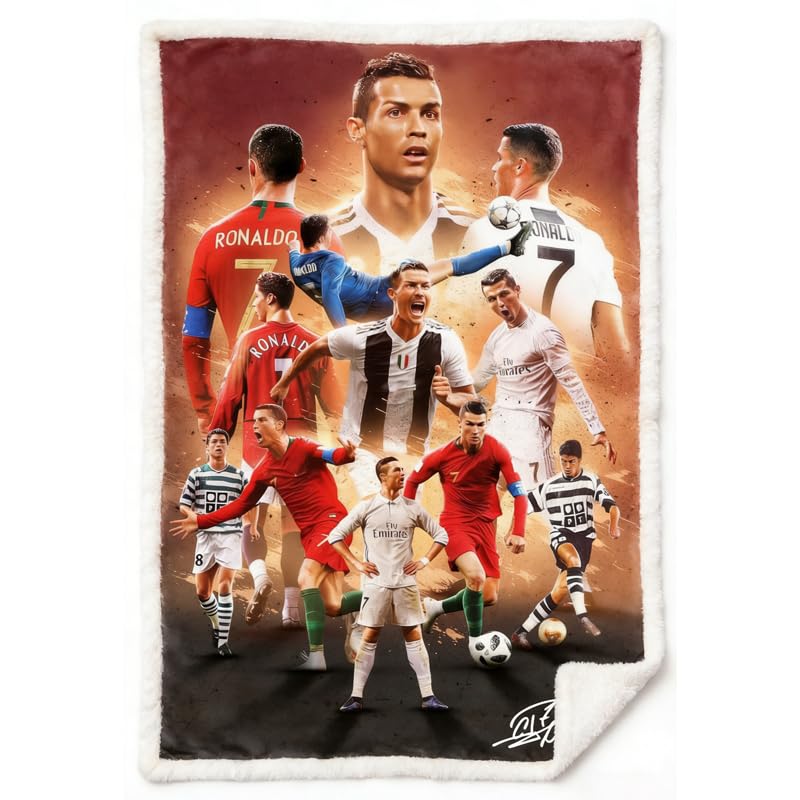 BILVAZOG Cristiano Ronaldo Blanket For Kids Fans-Soccer Blankets for All Seasons Throw Bedding Sofa and Travel Reserve Air Conditioning-Ultra-Soft Anti-Pilling Blanket Warm Lightweight 125cm x 100cm