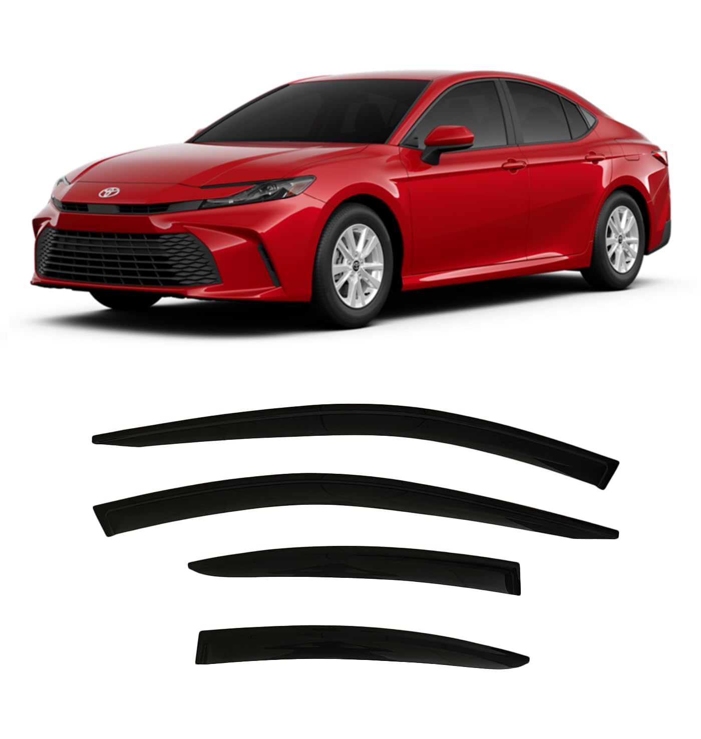 2025 2026 Tape-On Side Window Visor Deflectors for Toyota Camry LE SE XLE XSE Smoke Tinted Rain Guards
