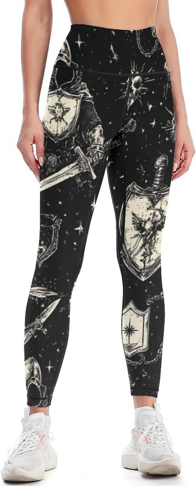 Dark Knights Swords Shields Yoga Pants Women High Waist Leggings Slim Tummy Control Workout Pants Tights