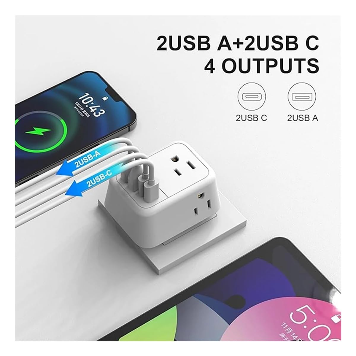 Adaptador de Viaje Plegable para Reino Unido 8 en 1 con USB-C