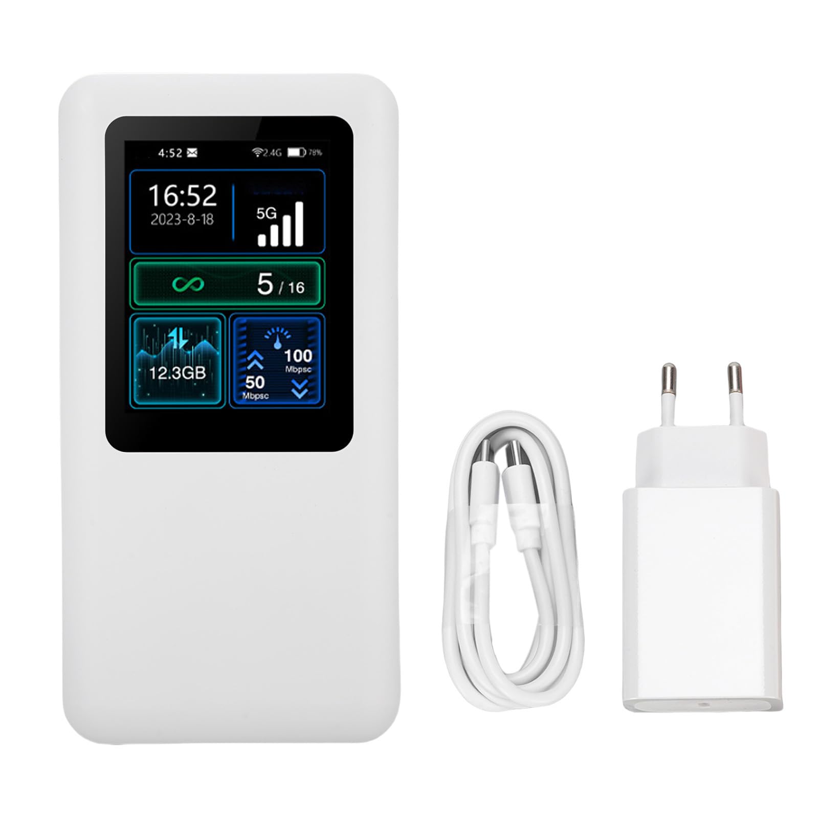 5G WiFi 6 Mobile Hotspot Routeur MTK 6877 Puce 3.5Gbps Vitesse 1.8 Pouces LCD Affichage Bandes Globales N78 N41 B1B3 (Prise UE)