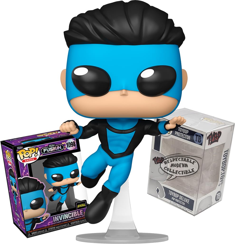 Funko Fusion Invincible Mark Grayson Flying on Action Stand + ToyBop Protector: Pop! Games Figura de vinilo (incluye estuche de coleccionista Pro-Deluxe, caja de regalo)
